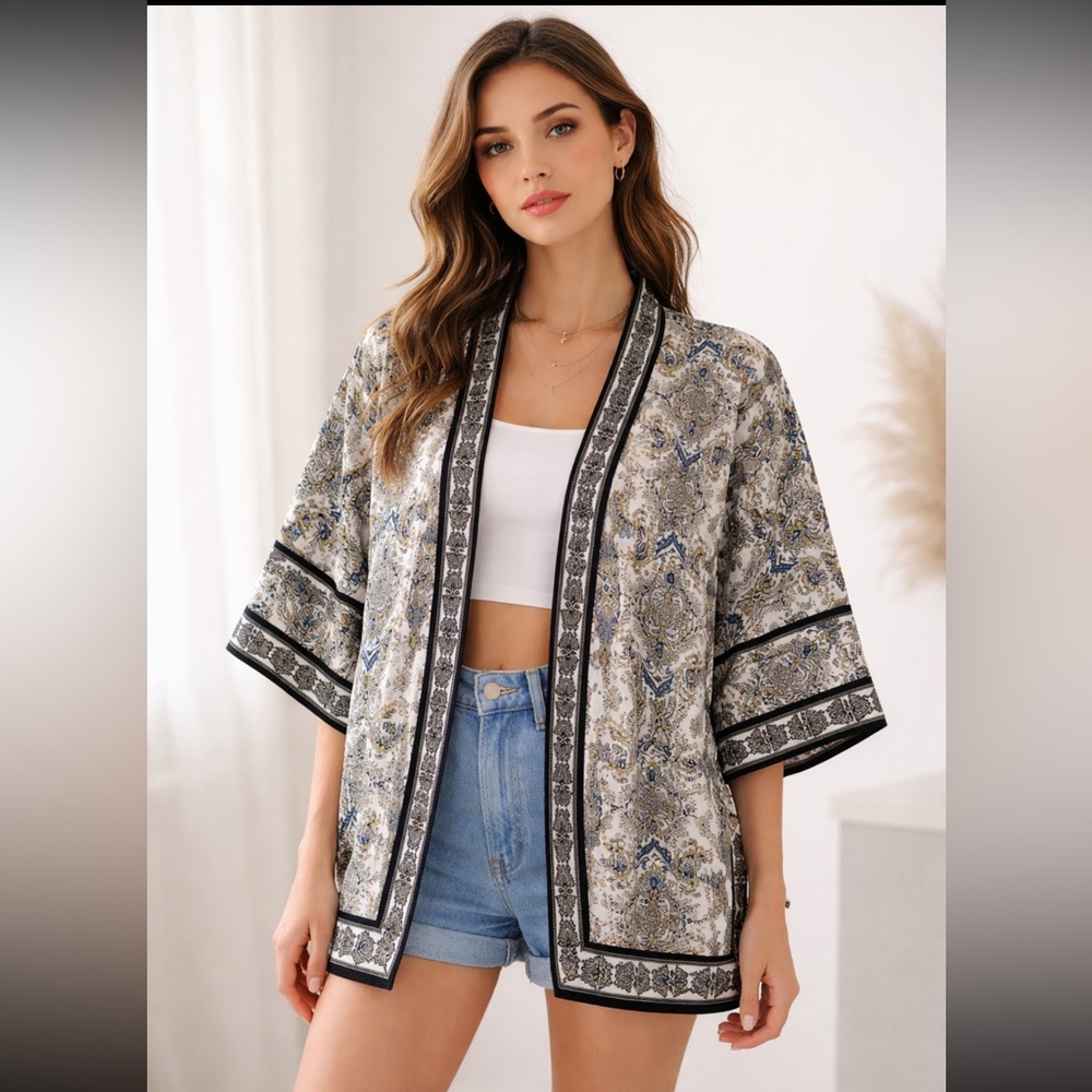 Max Studio Boho Paisley Open Front Kimono - Size S